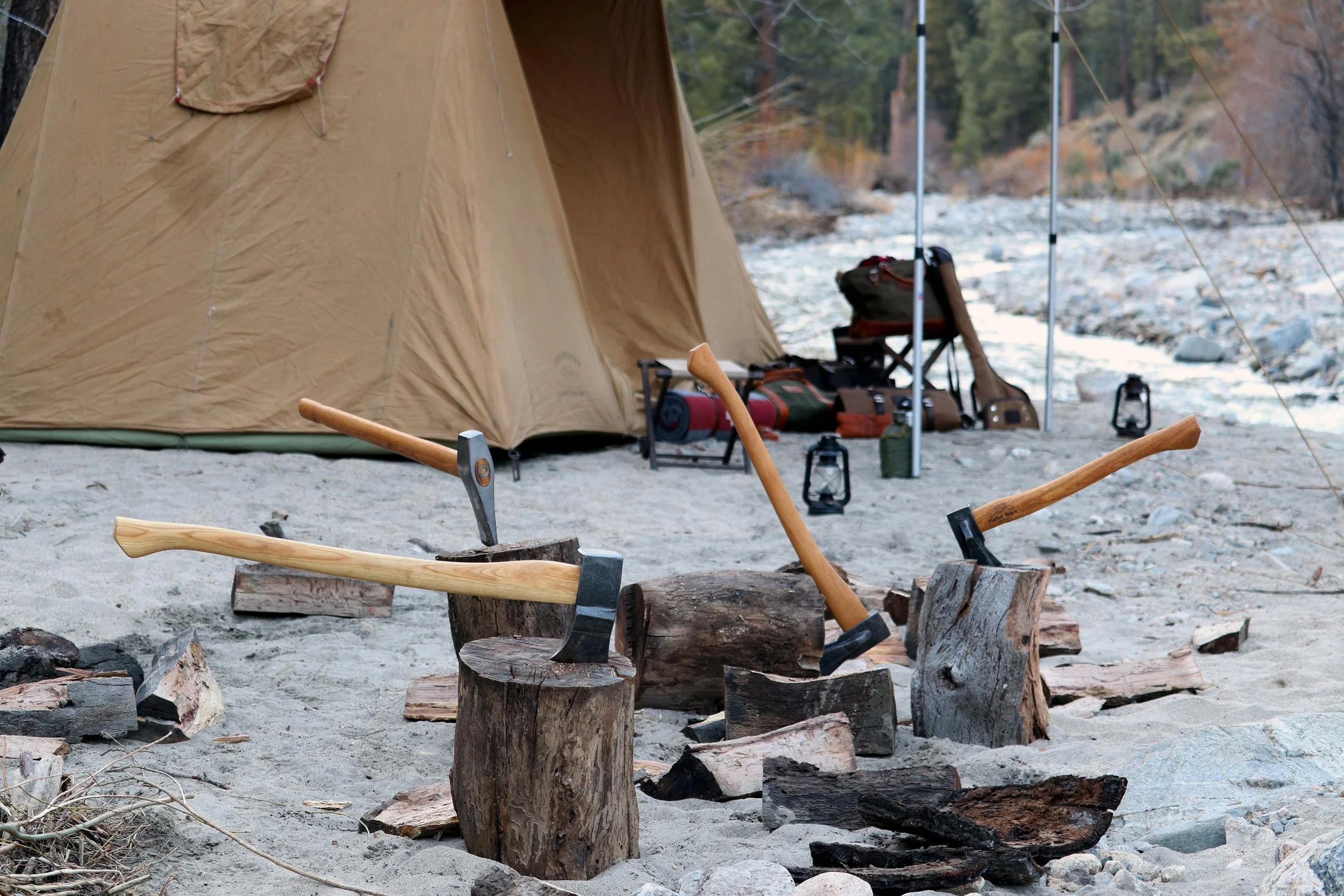 Traditional Splitters Set — 3 Helko Axes with Leather Sheaths